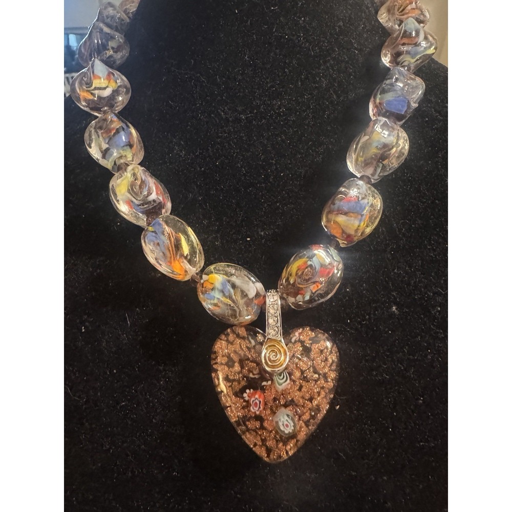 Multi color‎ Murano Style Glass Bead Necklace and Earring Set.  NEW in Gift Box